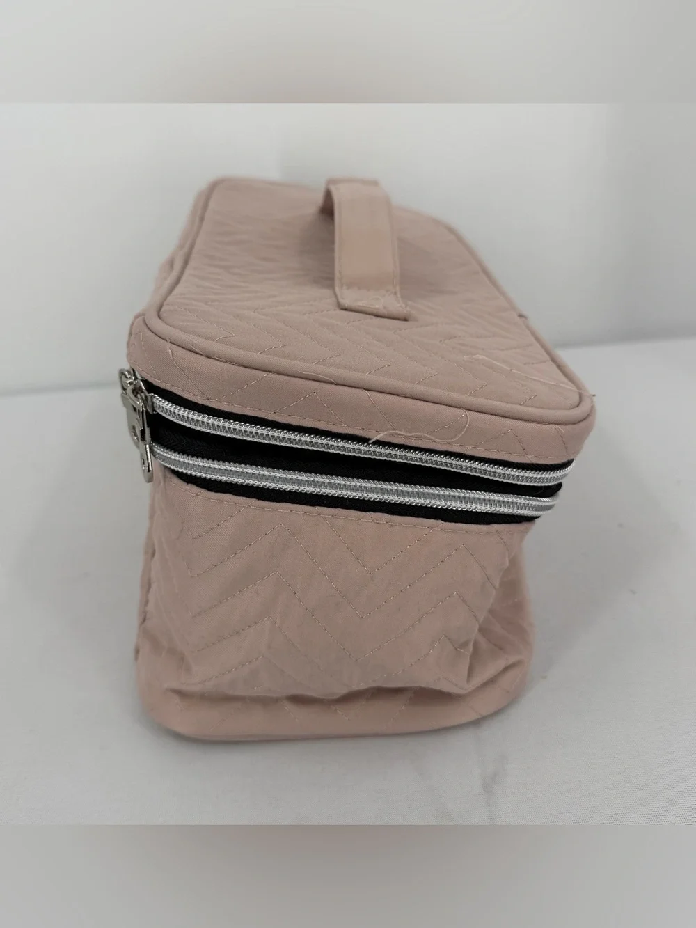 Pink quilted large makeup bag Travel Organizer Train Case Removable Dividers